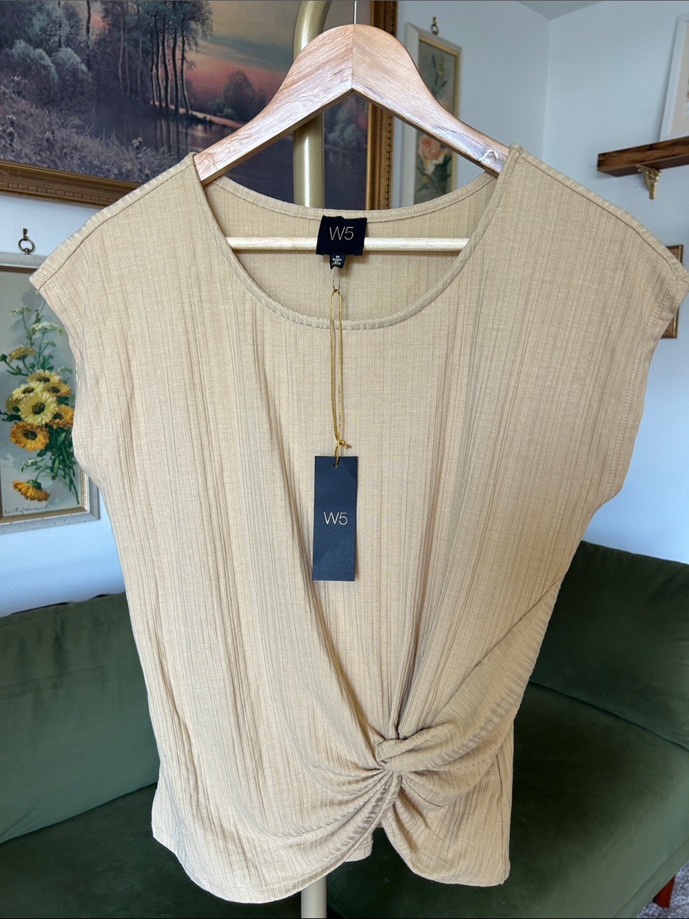 Anthropologie W5 Tan Knot-Front Top